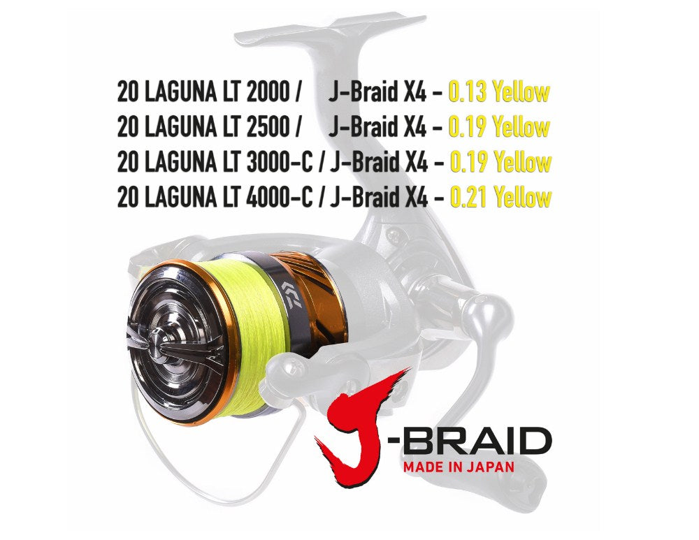 Макара с преден аванс DAIWA 20 LAGUNA+J-BRAID X4 YELLOW