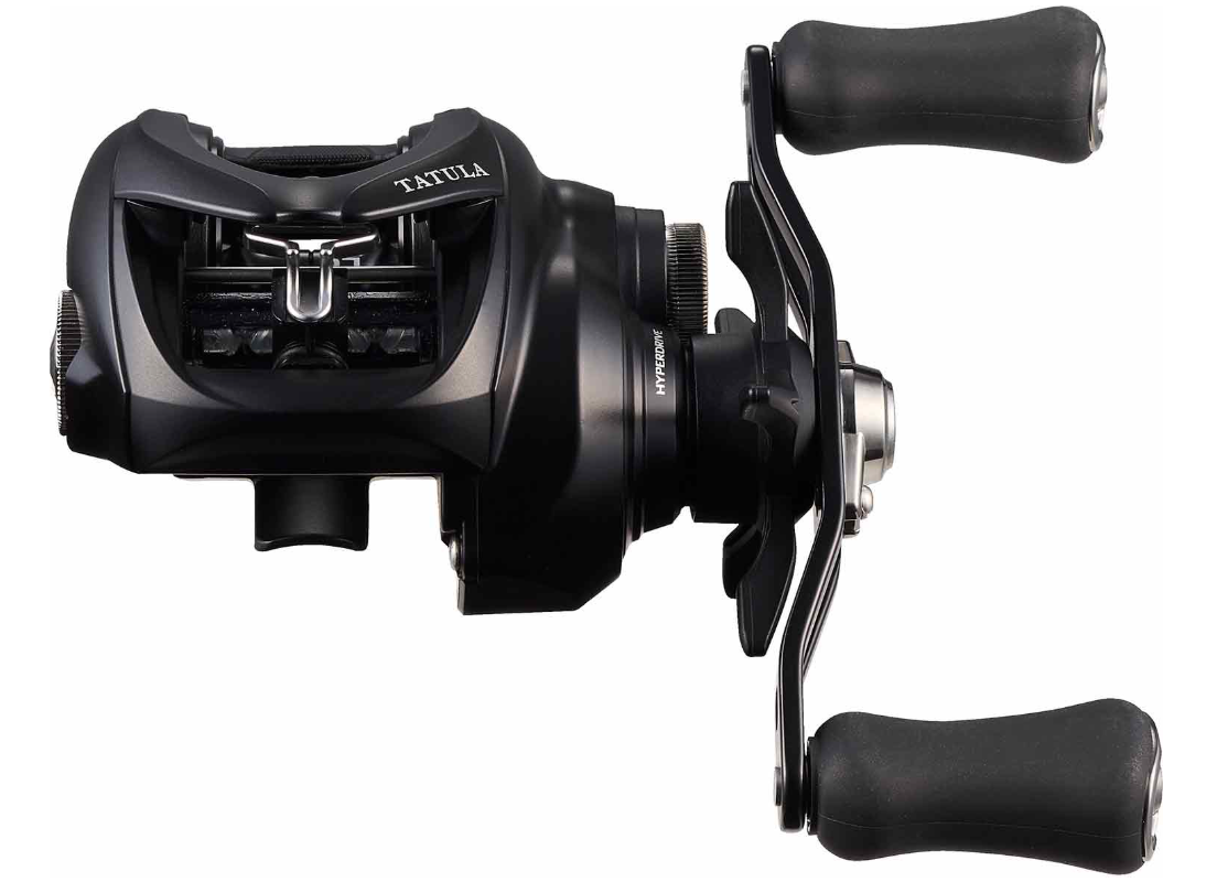 Бейткастинг макара DAIWA 25 TATULA TW 200L/HL/XHL - риболовен такъм, черен дизайн, висококачествена механика.