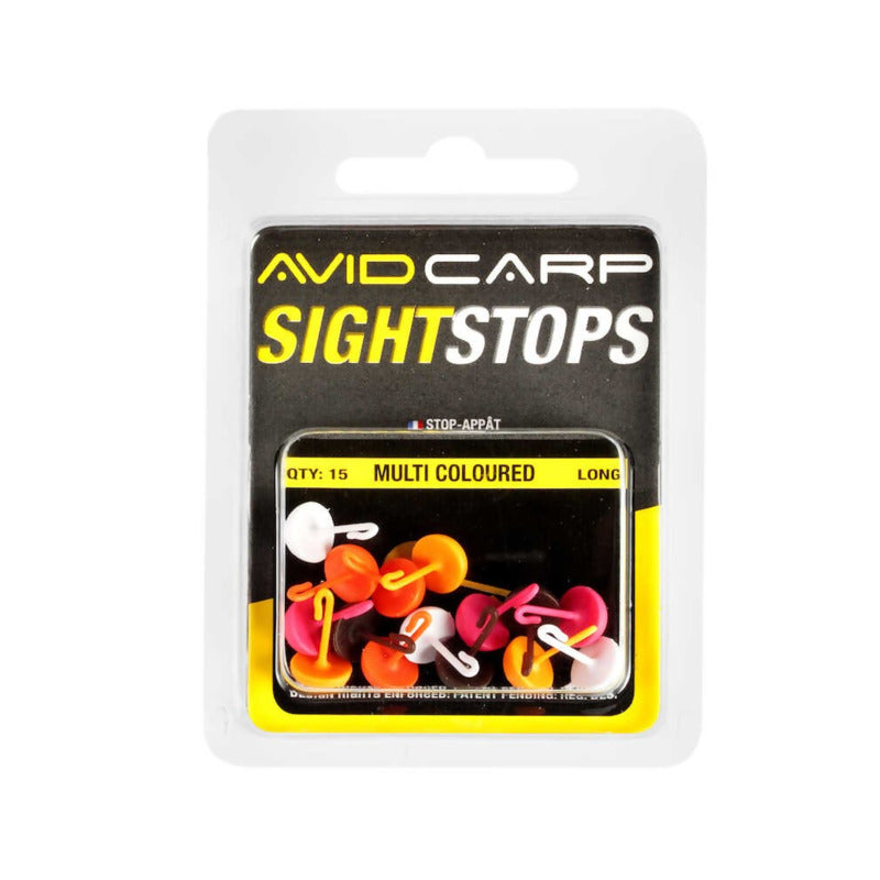 Стопери AVID SS MEGA FLOATING STOPS - LONG, MULTICOLOURED в опаковка с 15 броя разноцветни стопери за риболов.