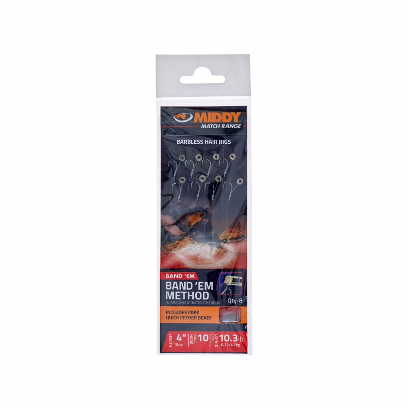 MIDDY Band'Em Method Barbless Hair Rigs with Pellet Ring - 8 pcs per pack
