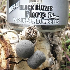 DYNAMITE BAITS FLURO POP UPs & DUMBELLS BLACK BUZZER FLURO 15 mm