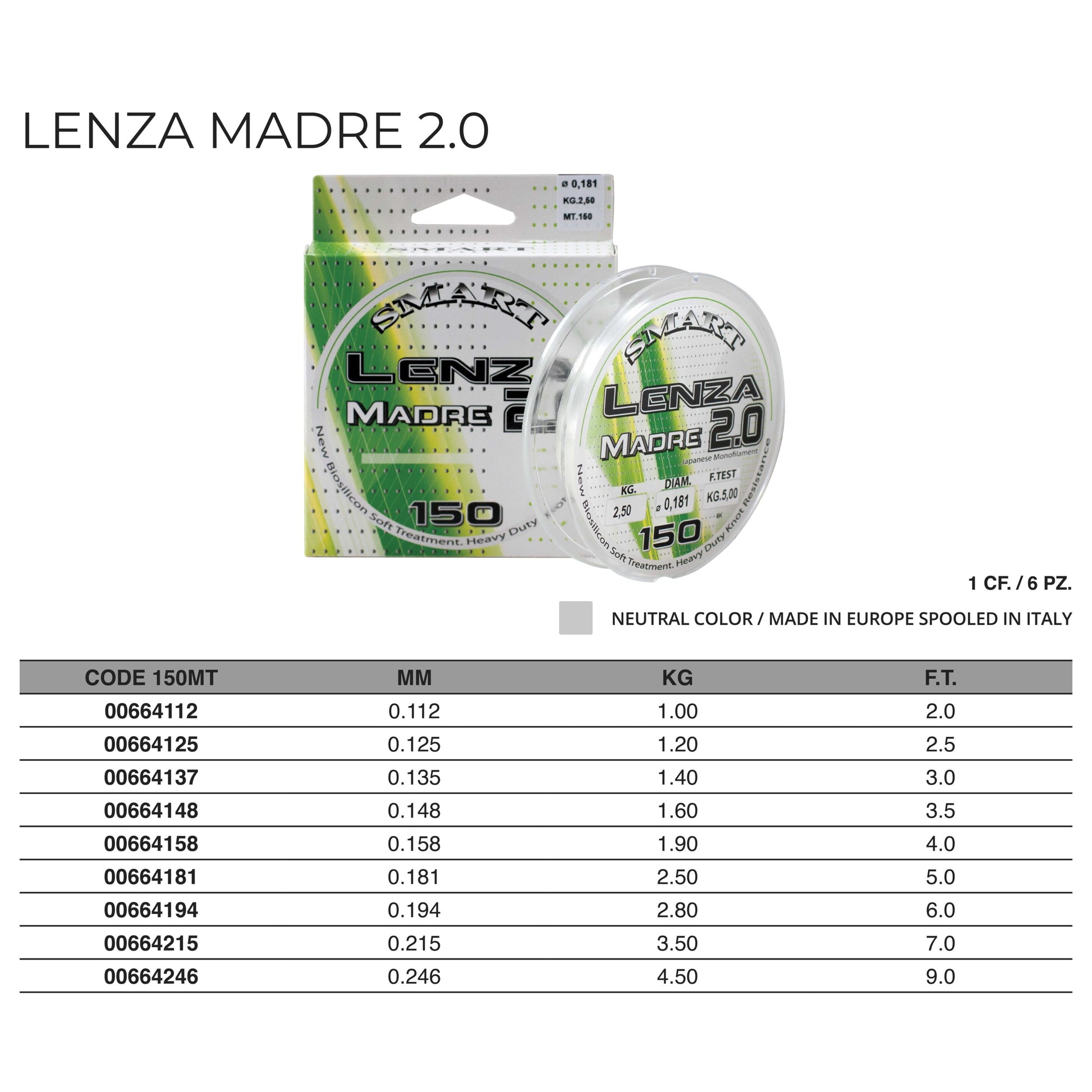Монофилно влакно Maver Smart LENZA MADRE 2.0 - 150m, лесен за използване риболовен такъм, спретнато опакован.