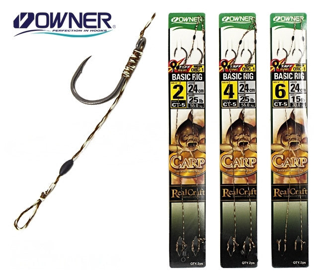 Carp fishing hooks with hooklength Owner BASIC RIG - CT-5 No 2 / 25lbs / 2 pcs