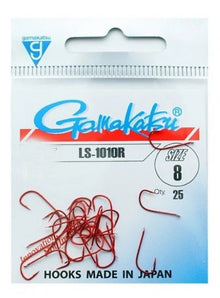 Куки GAMAKATSU LS 1010R - RED в опаковка от 25 броя, размер 8, идеални за деликатен риболов със стръв.