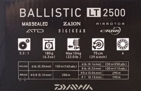 Спецификации на макара DAIWA 17 BALLISTIC LT 2500 с MAG SEALED и технологии за риболов.