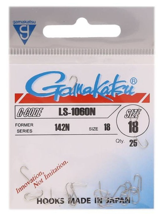 Куки GAMAKATSU LS 1060N - NICKEL - опаковка с 25 броя куки размер 18, идеални за спортен и любителски риболов.