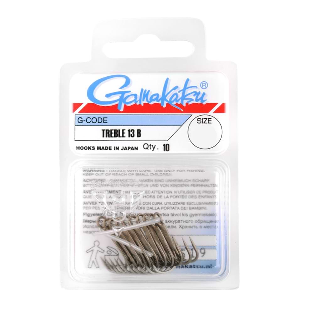 Тройни куки Gamakatsu 13B - BRONZE (10 броя в кутия) в прозрачно опаковка.
