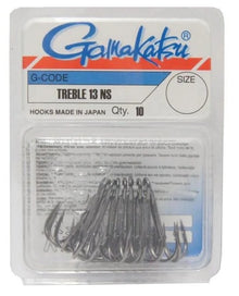 Тройни куки Gamakatsu 13NS - BLACK (10 броя в кутия) опаковка с висока устойчивост и дълъг живот.