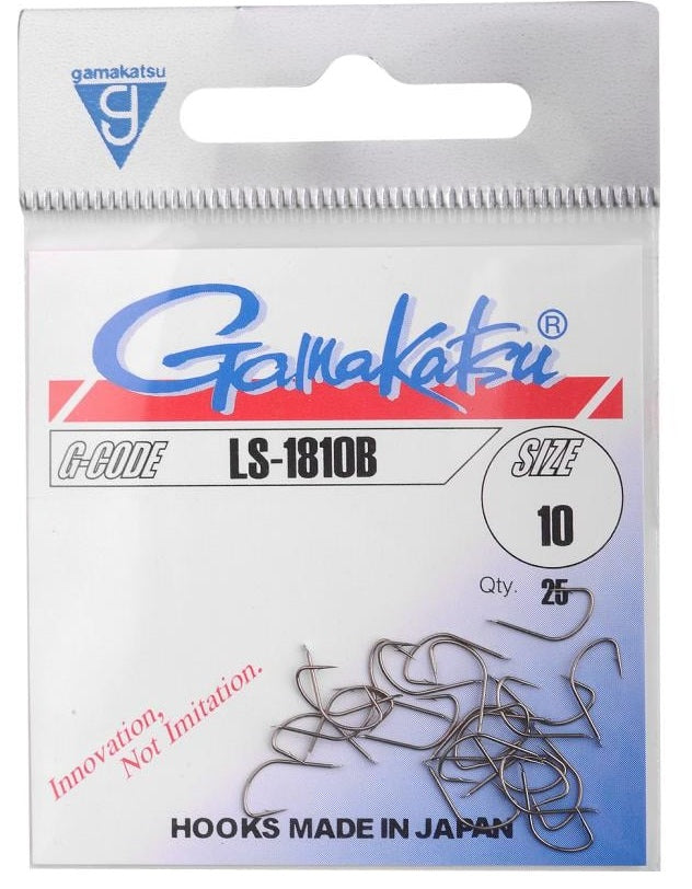 Куки GAMAKATSU LS 1810B - BLACK in size 10, perfect for fishing in closed waters, packed 25 pieces.