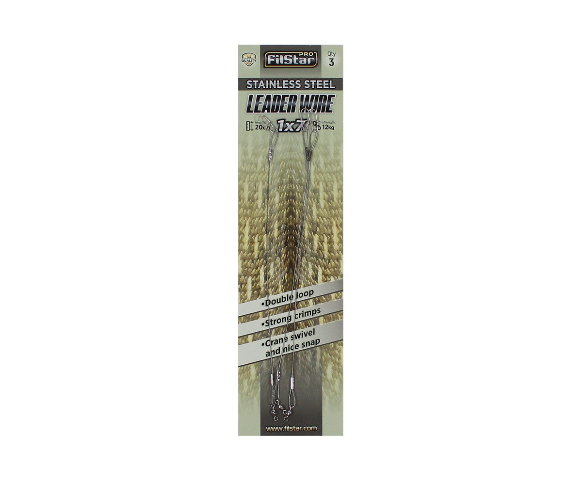 Поводи за щука Filstar - 20cm/25lbs от 7-нишкова стомана с бърз монтаж и вирбел, опаковка от 3 бр.