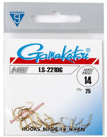 Куки GAMAKATSU LS 2210G - GOLD капачка с размер 14, 25 броя, идеални за риболов с плувка и фидер.