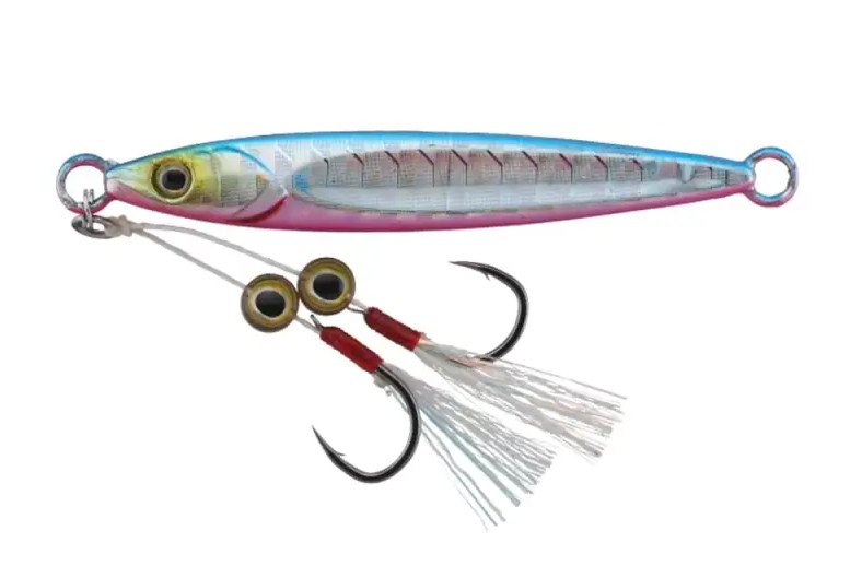 Джиг JACKALL BIG BACKER FIT JIG - 4.4cm/7gr в цветовете 32 BLUE PINK, идеален за риболов.
