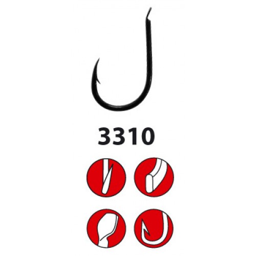 Вързани куки "на косъм" GAMAKATSU CARP HAIR 3310B, черна риболовна кука с иновационен дизайн и острие.