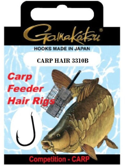 Вързани куки "на косъм" GAMAKATSU CARP HAIR 3310B - опаковка с риболовни куки за шаран и амур.