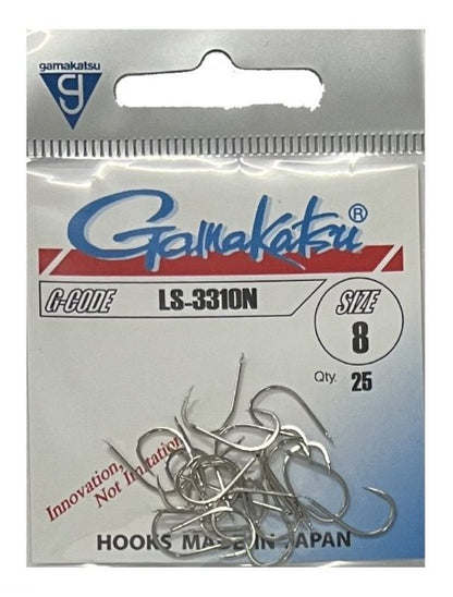 Куки GAMAKATSU LS 3310N - NICKEL, опаковка с 25 броя, размер 8, произведени в Япония, здрави и остри.