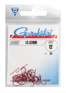 Куки GAMAKATSU LS 5260R - RED, опаковка с размер 12, количество 25 броя, идеални за риболов.