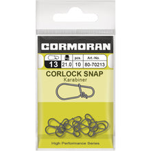 Карабинка - CORMORAN CORLOCK SNAP в опаковка с 10 броя, тест 21 кг, идеална за риболовци.