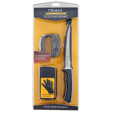 Комплект за филетиране Cormoran TC FILLETING COMBO с нож, точило и ръкавица за риболовно филетиране.