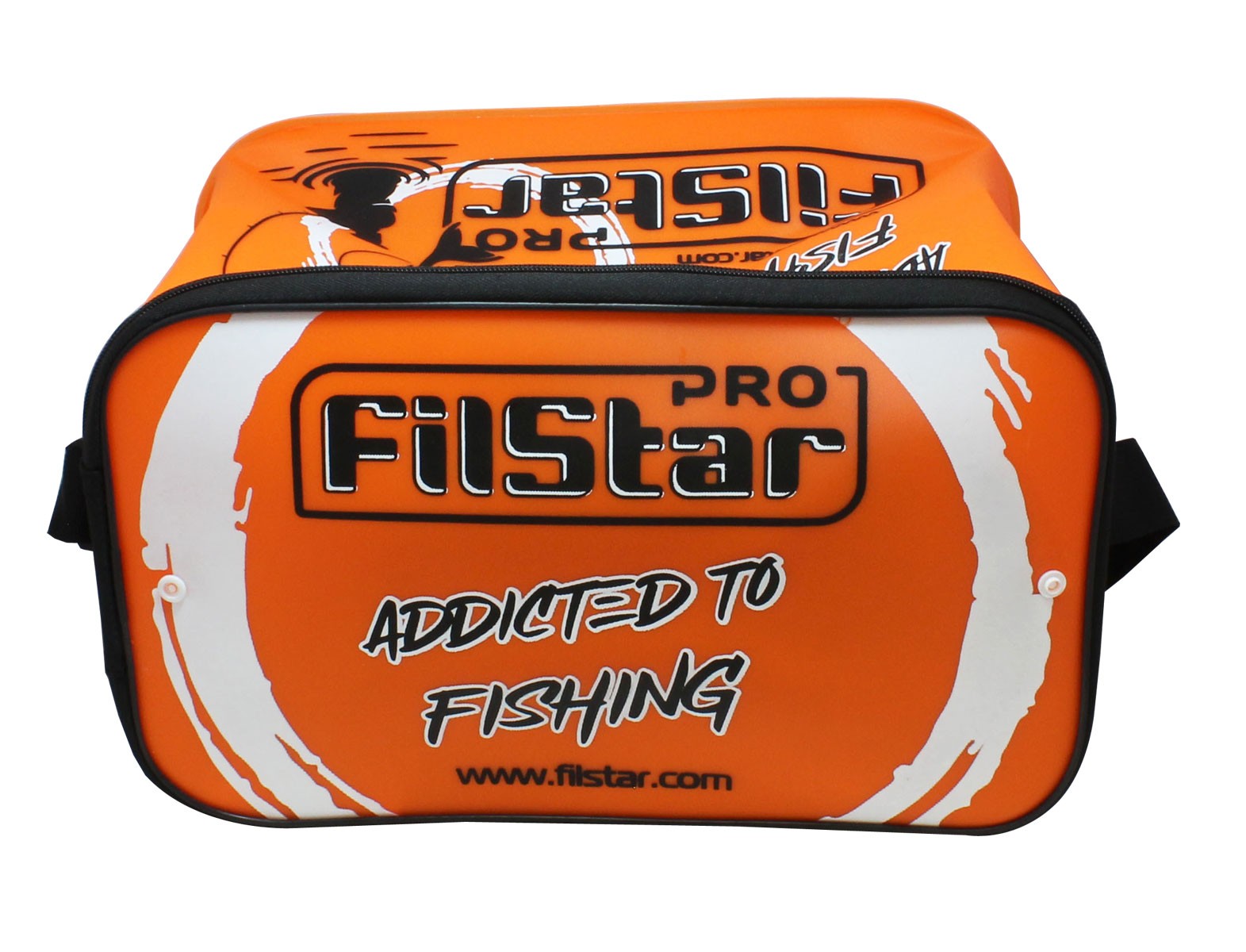 Водоустойчива чанта FilStar EVA ProDry TROUT 30 в оранжев цвят с принт "Addicted to Fishing".