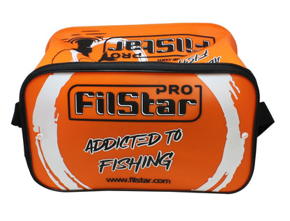 Водоустойчива чанта FilStar EVA ProDry TROUT 30 в оранжев цвят с принт "Addicted to Fishing".