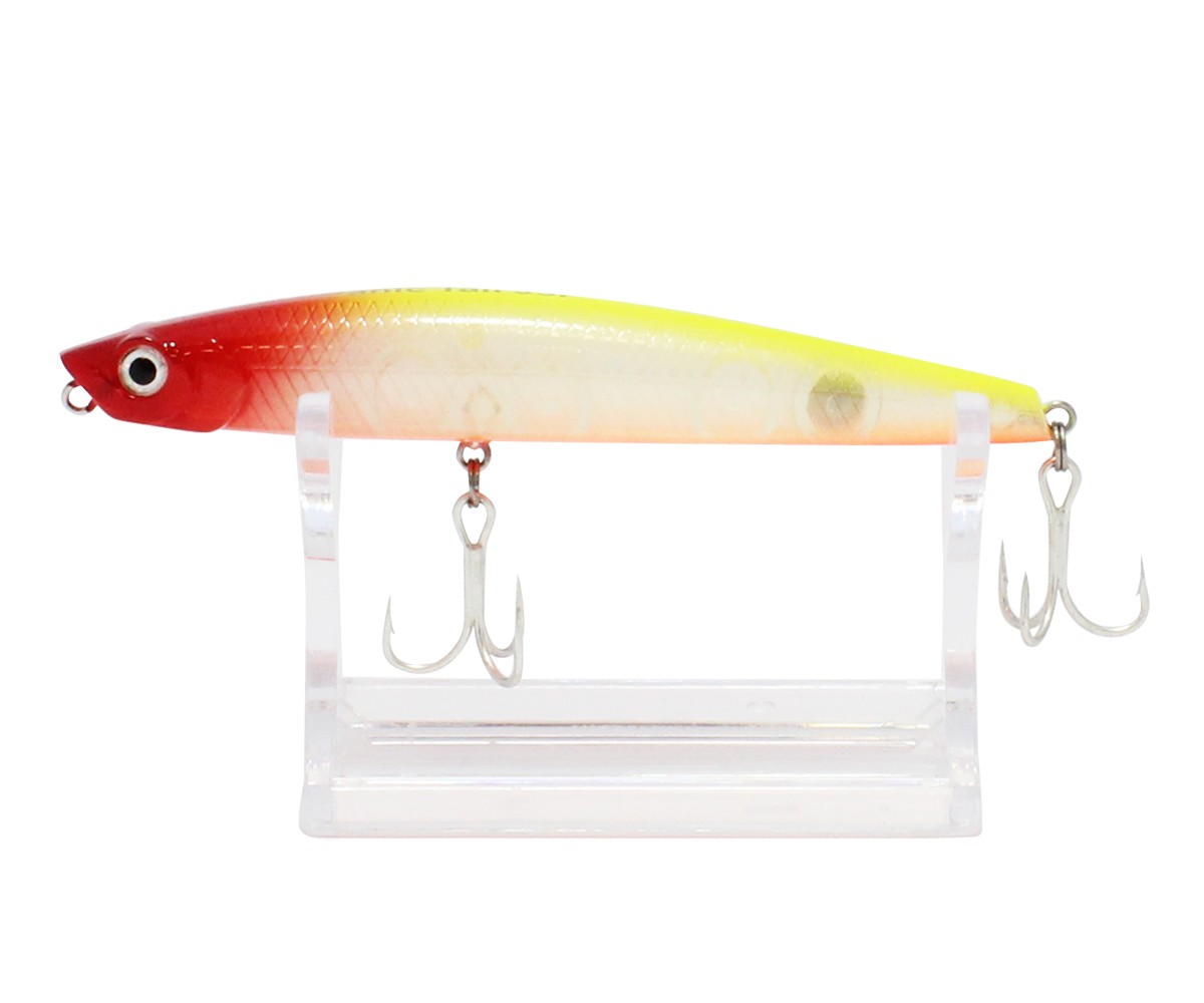 Воблер Sea Buzz Panic Tail 95F Topwater - 9.5cm/8.5g червен и жълт с три куки за риболов на повърхността.