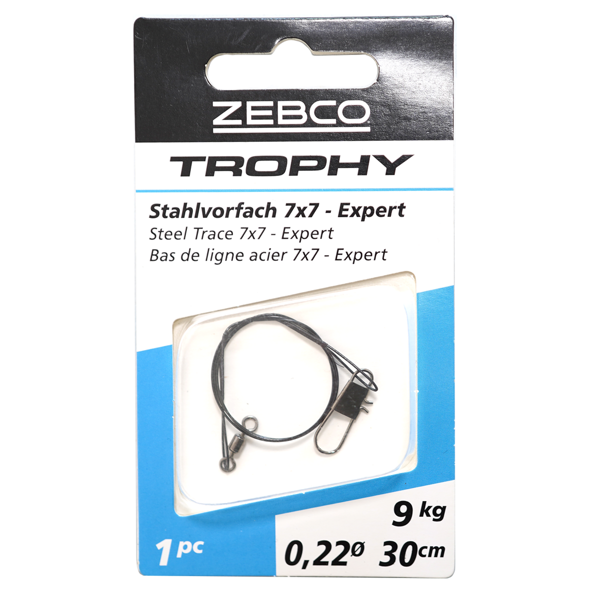 Стоманен повод за щука ZEBCO Trophy Steel Trace 7x7 EXPERT - 30cm/9kg в оригиналната опаковка.