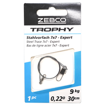 Стоманен повод за щука ZEBCO Trophy Steel Trace 7x7 EXPERT - 30cm/9kg в оригиналната опаковка.