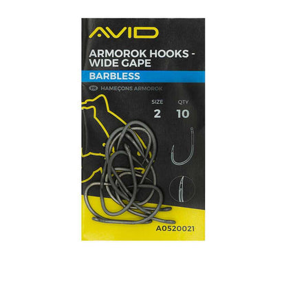 Pescuit la crap cârlige fără spin AVID ARMOROK HOOKS WIDE GAPE - 10 buc. in pachet