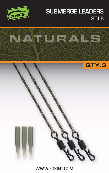 Montura gata facuta Fox Edges Naturals Submerge Leaders – 30lb / 75 cm / 3 buc.