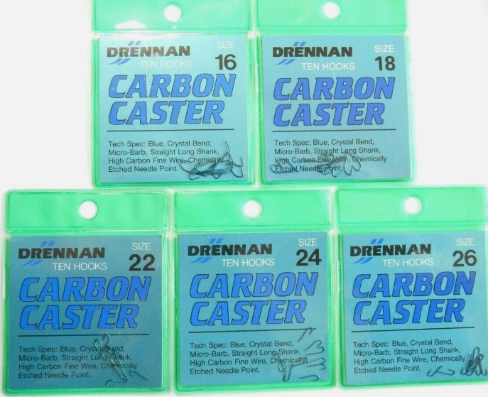 Куки DRENNAN Carbon Caster, пет вида на куки за риболов, подходящи за реки и канали.