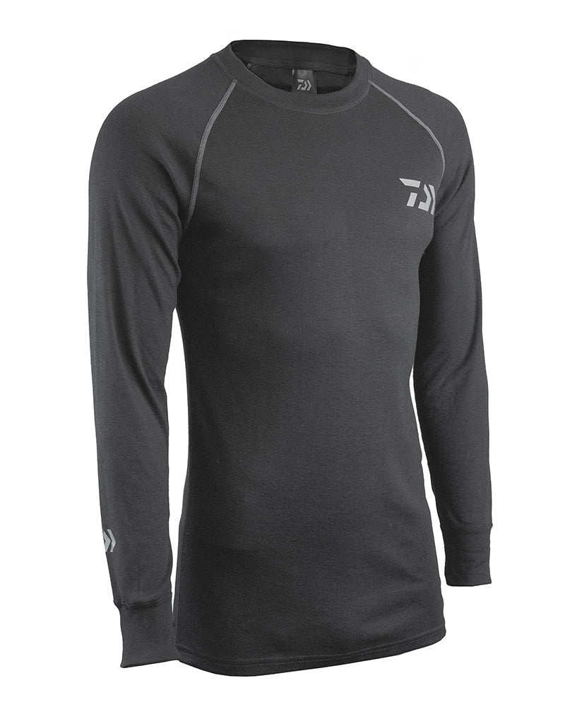 Термо блуза DAIWA D-VEC BASE LAYER, черна дреха с дълги ръкави, подходяща за риболов и активни дейности на открито.