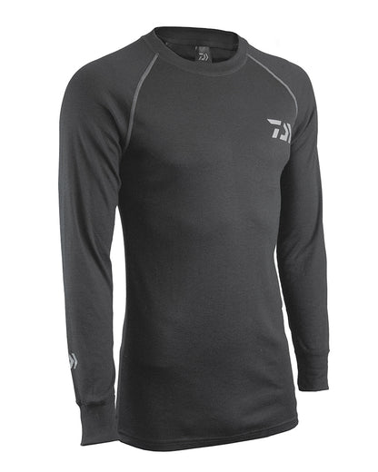 Термо блуза DAIWA D-VEC BASE LAYER, черна дреха с дълги ръкави, подходяща за риболов и активни дейности на открито.