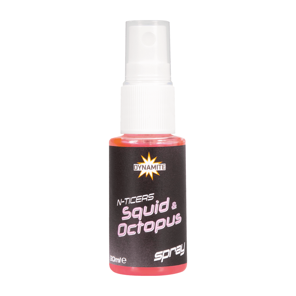 Атрактант Dynamite Baits N-Ticers - 30ml в бутилка, аромат на SQUID & OCTOPUS, спрей за риболов