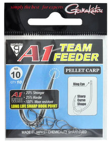Куки с ухо GAMAKATSU A1 TEAM FEEDER PELLET CARP - специално разработени куки с волфрам и ванадий.