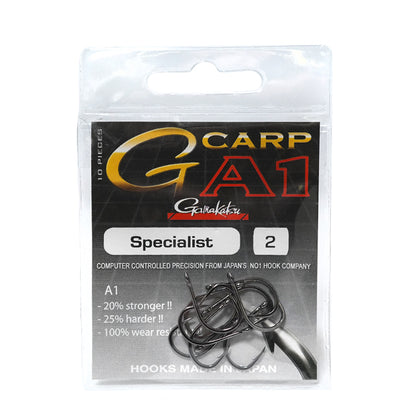 Куки GAMAKATSU A1 G-CARP SPECIALIST - BLACK в опаковка с 10 броя, иновативно покритие за риболов.