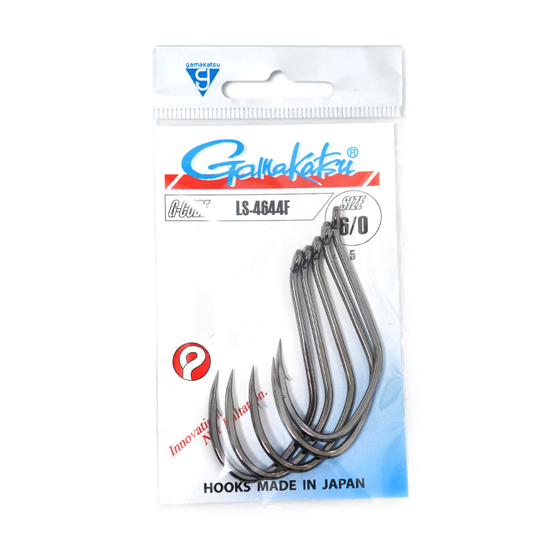 Куки GAMAKATSU LS 4644F - BLACK в опаковка с размер 6/0, идеални за риболов на хищници.