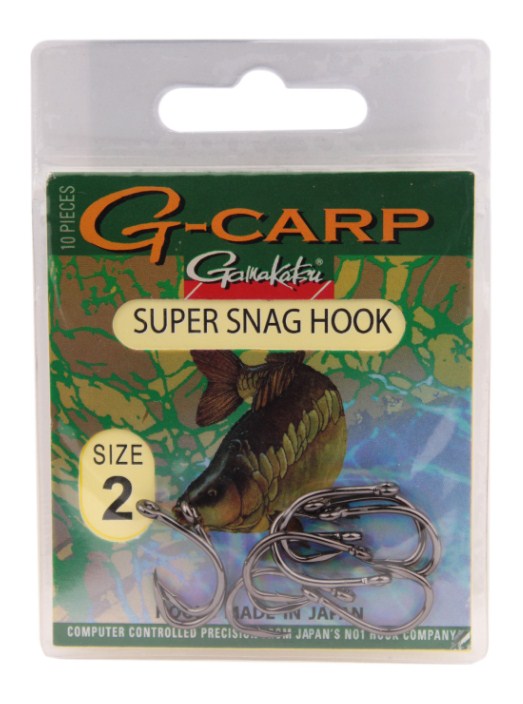 Куки GAMAKATSU G-CARP SUPER SNAG - BLACK, пакет с 10 броя, супер здрави куки за риболов на шаран.