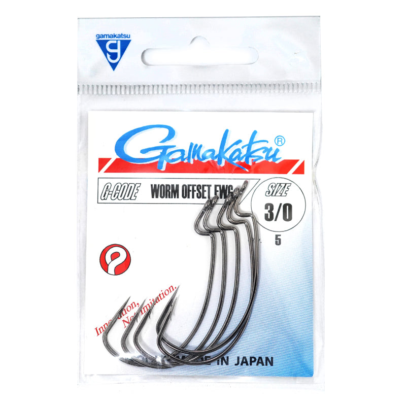 Офестни куки GAMAKATSU OFFSET EWG - BLACK в опаковка, размер 3/0, идеални за риболов с големи силикони.