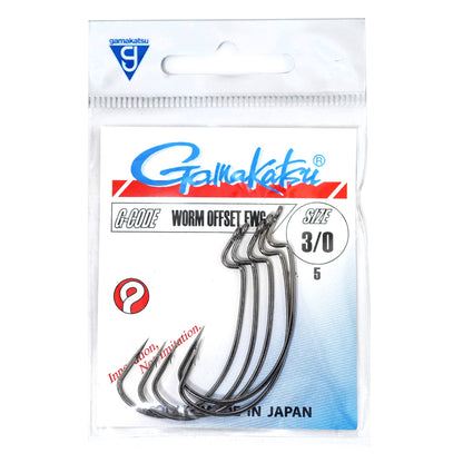 Офестни куки GAMAKATSU OFFSET EWG - BLACK в опаковка, размер 3/0, идеални за риболов с големи силикони.