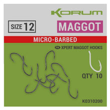 Kуки с контра KORUM XPERT MAGGOT BARBED, размер 12, микро-барб, 10 броя в опаковка за риболов.