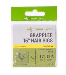 Куки без контра на косъм KORUM GRAPPLER HAIR RIGS - BARBLESS, пакет с 8 броя за риболов.