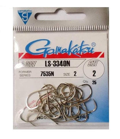 Куки GAMAKATSU LS 3340N - NICKEL, размер 2, опаковка 25 броя, идеални за сладководен и морски риболов.