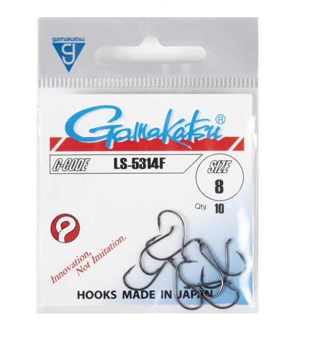 Куки GAMAKATSU LS 5314F - BLACK в опаковка, размер 8, 10 броя, подходящи за дънния шаранджийски риболов.