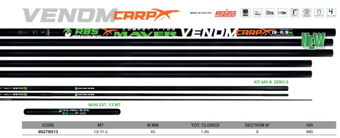 Щека MAVER POLE VENOM 13.00M + EXT + PROTECTOR /Модел 2026/ - риболовен прът от MAVER