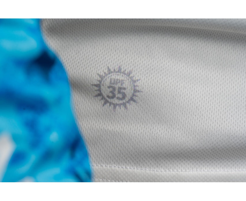 Слънцезащитна блуза PRESTON PERFORMANCE SUN SHIRTS UPF35 - детайл на UPF 35 защитата от UV лъчи.