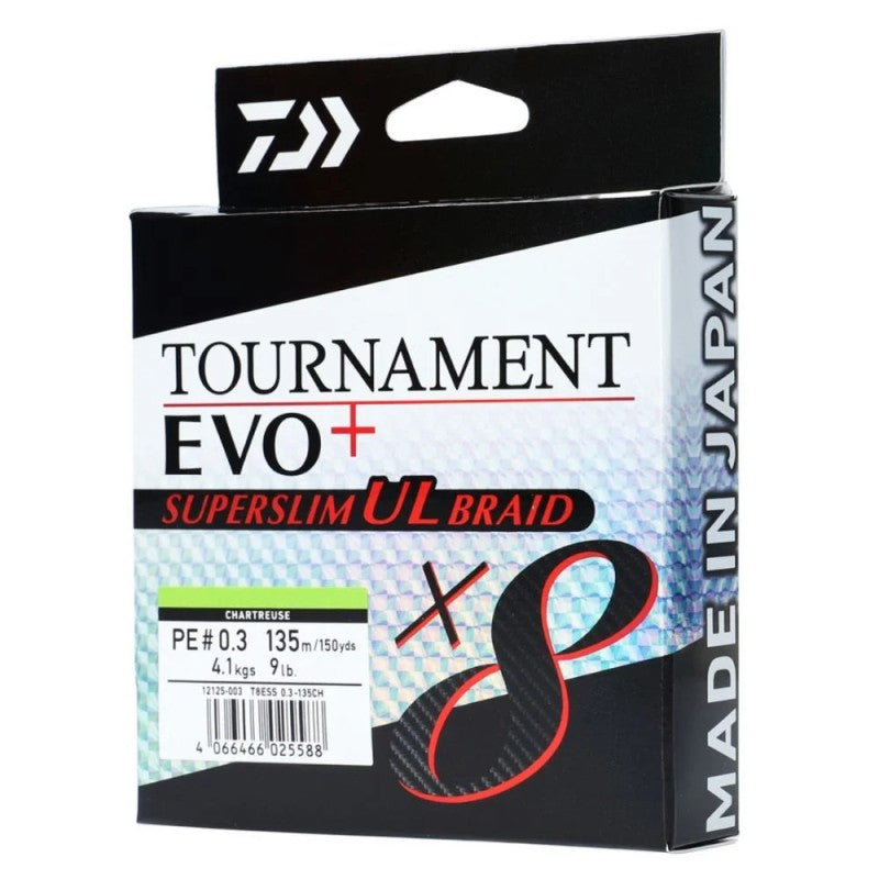 Braided line DAIWA TOURNAMENT 8 BRAID EVO+ SUPERSLIM CHARTREUSE (yellow) - 135m
