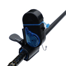 Сигнализатор Fil Fishing MINI BITE ALARM на въдица с синя лампа и звук при кълване, компактен и удобен за риболов.