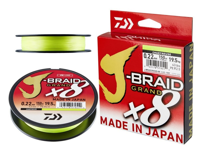 Braided line Daiwa J-BRAID GRAND X8 YELLOW (Chartreuse) - 135m
