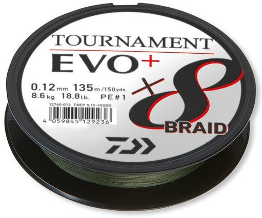 Плетено влакно Daiwa TOURNAMENT X8 BRAID EVO+ DARK GREEN (тъмно зелено) - 135м
