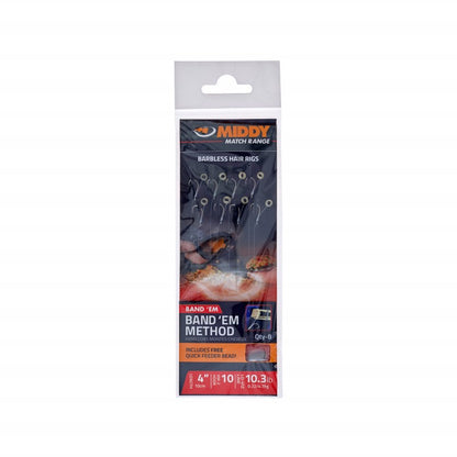 MIDDY Band'Em Method Barbless Hair Rigs with Pellet Ring - 8 pcs per pack
